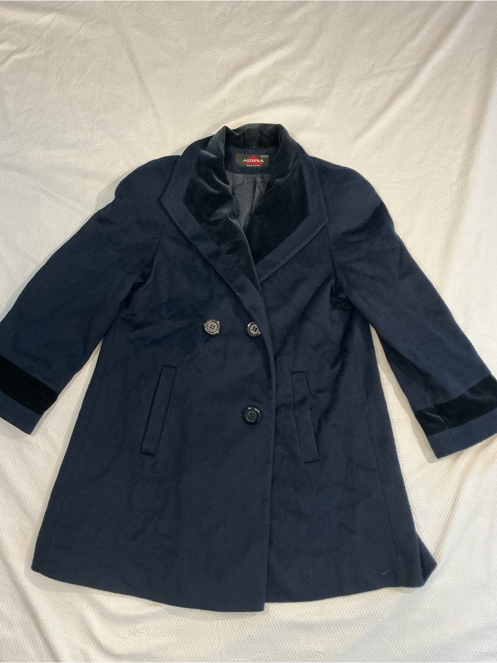 Navy Double-Breasted 75 % Wool Blend Coat